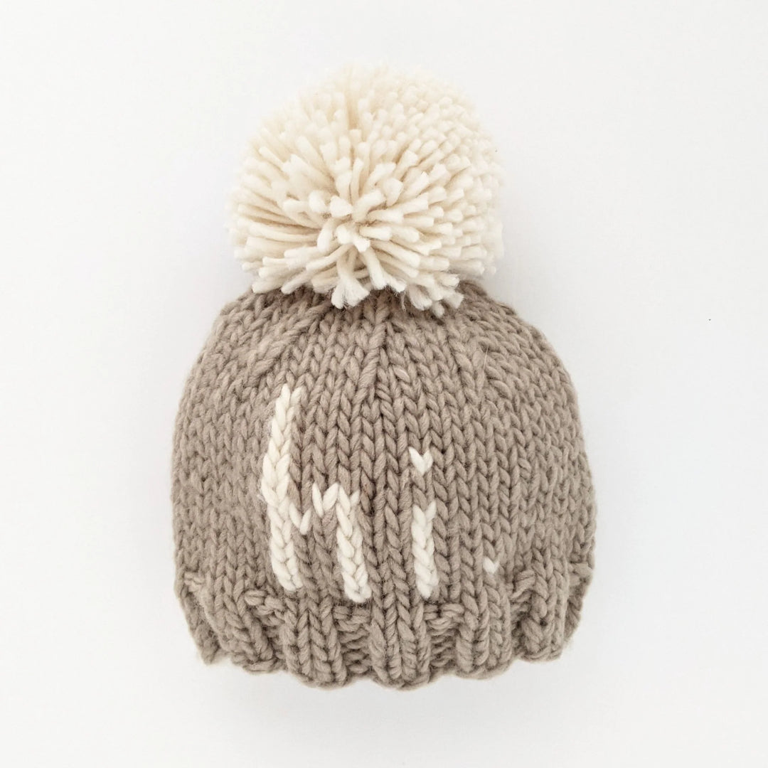 SALE Huggalugs Pebble Brown "Hi" Knit Beanie