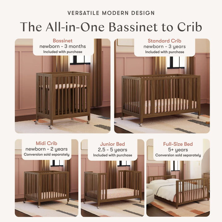 Babyletto Rolli 9-in-1 Convertible All-Stages Crib  to Full Bed with Bassinet & Toddler Bed Kits