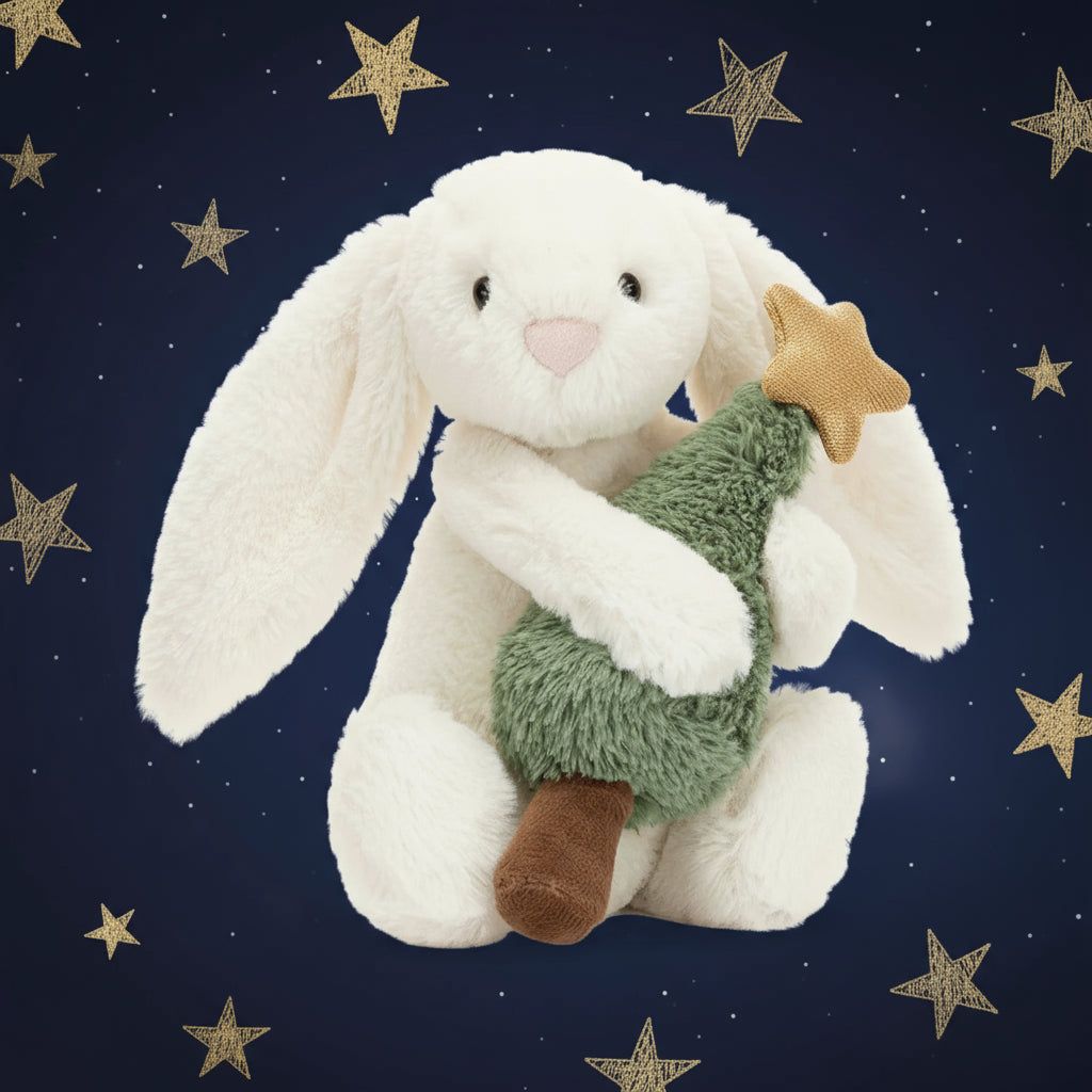 Jellycat Bashful Bunny w/Christmas Tree
