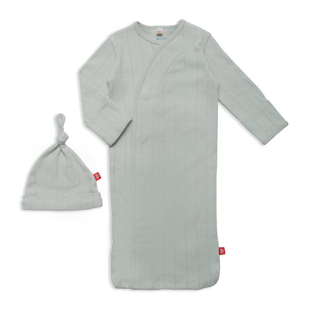 Magnetic Me Love lines organic cotton pointelle magnetic cozy sleeper gown + hat set