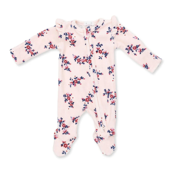 Angel Dear Nora Floral Velour - 2 Way Ruffle Sleeve Zipper Footie