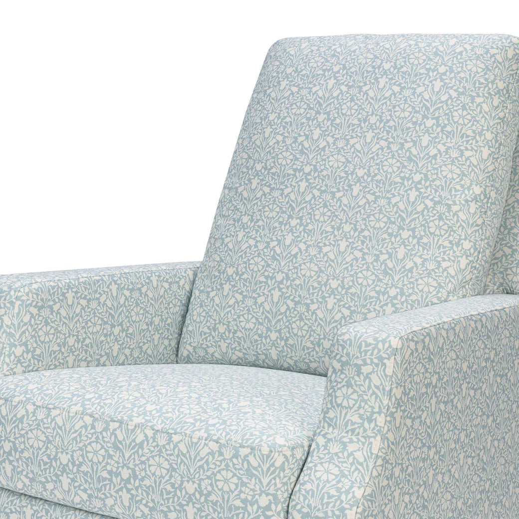 Namesake Crewe Recliner and Swivel Glider in Bellflowers in Powdered Blue w/Dark Wood Base