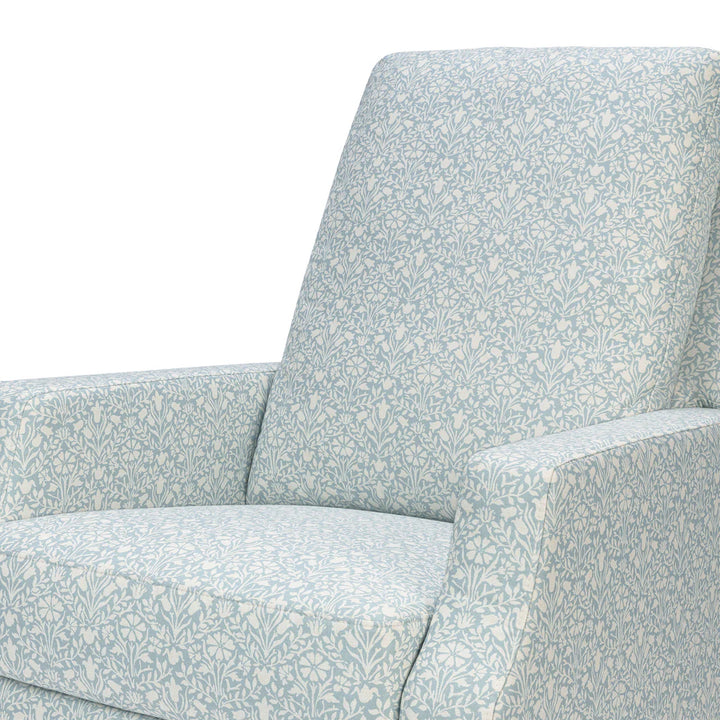 Namesake Crewe Recliner and Swivel Glider in Bellflowers in Powdered Blue w/Dark Wood Base