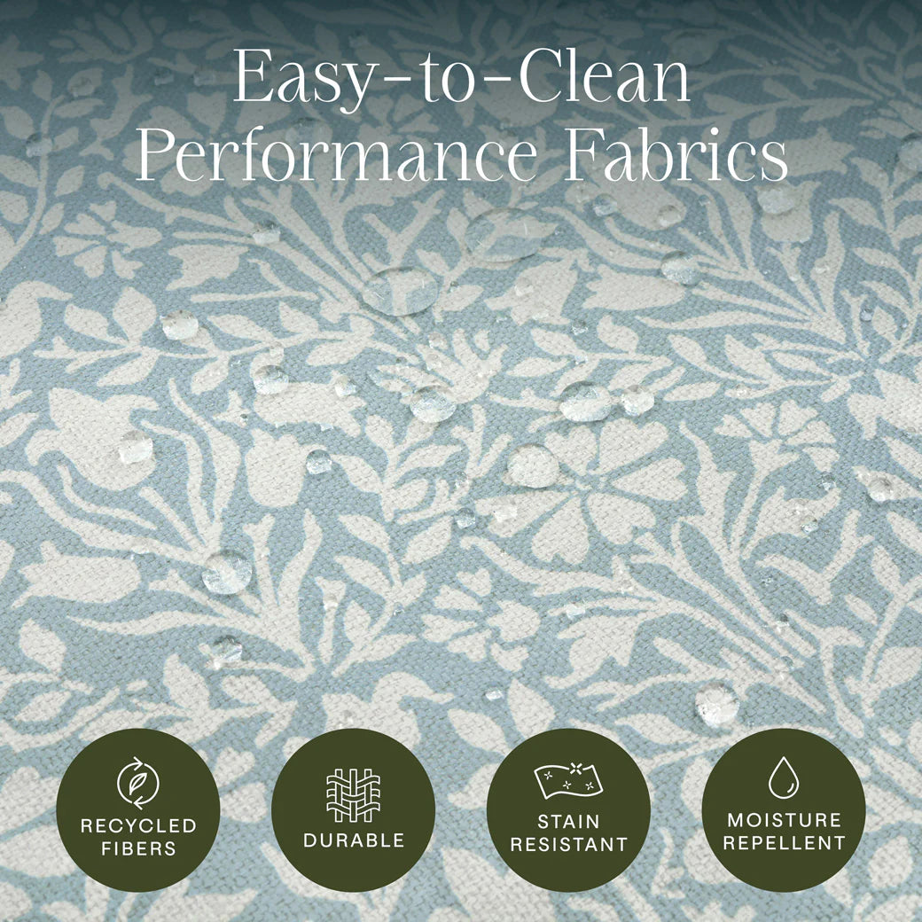 Namesake Crewe Recliner and Swivel Glider in Bellflowers in Powdered Blue w/Dark Wood Base