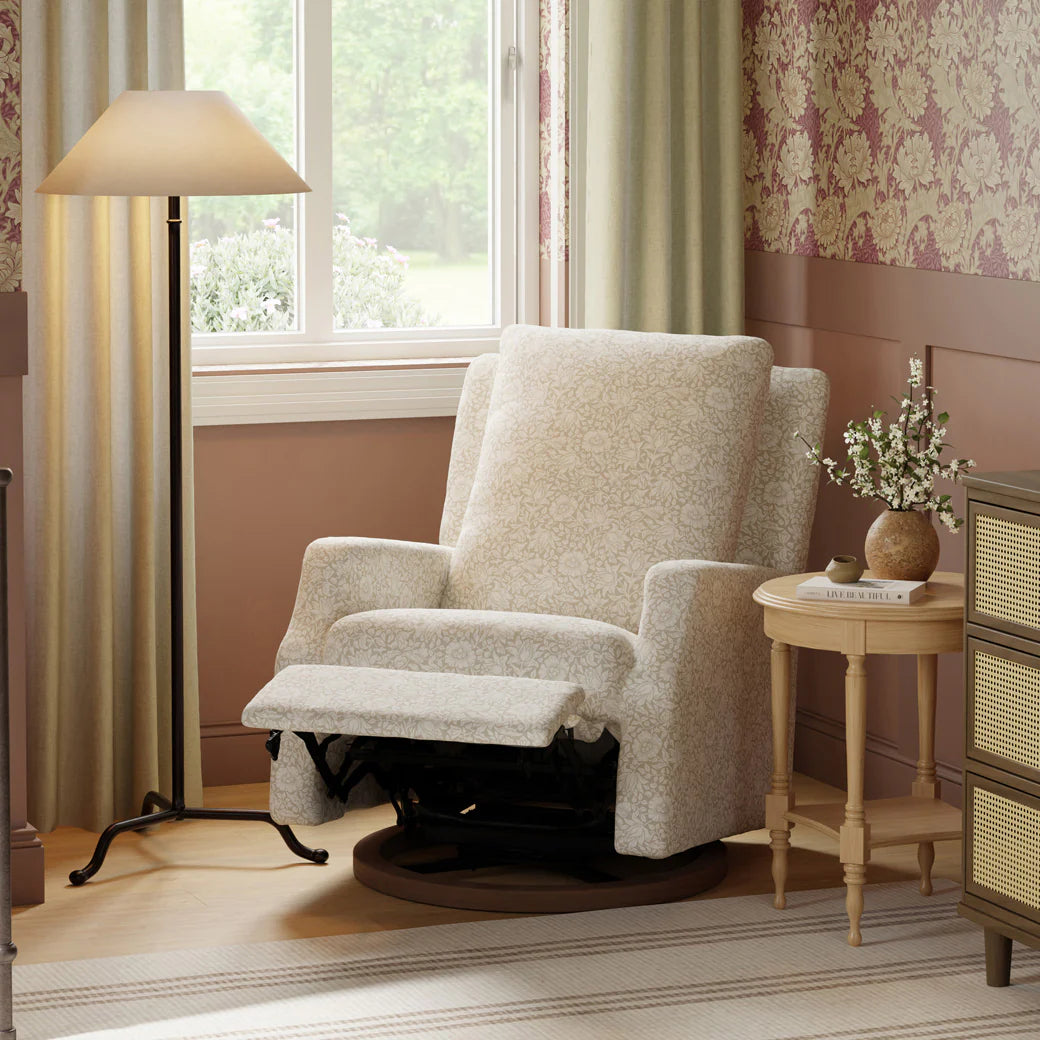 Namesake Crewe Recliner and Swivel Glider- Mallow in Ash Performance Eco-Weave with Dark Wood Base