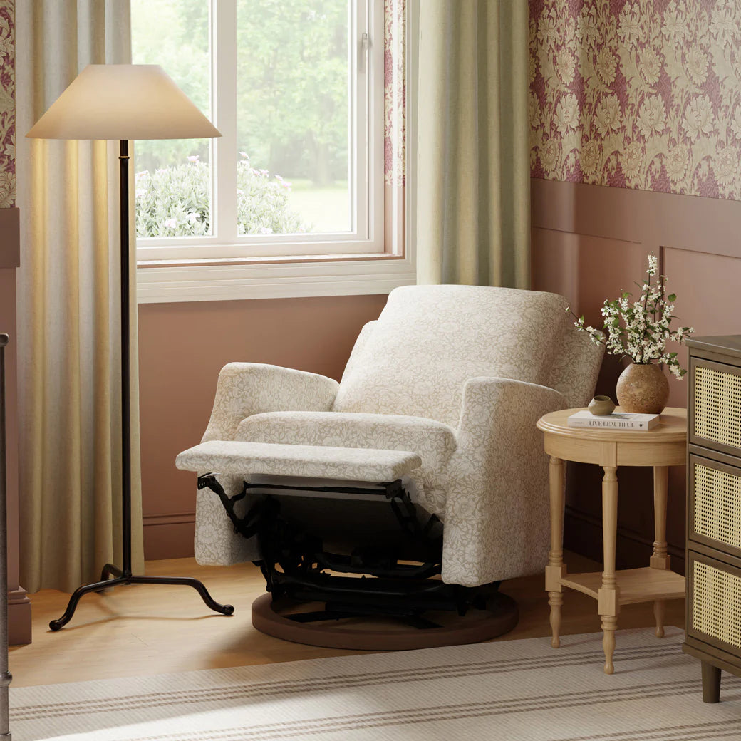 Namesake Crewe Recliner and Swivel Glider- Mallow in Ash Performance Eco-Weave with Dark Wood Base