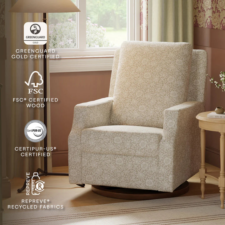 Namesake Crewe Recliner and Swivel Glider- Mallow in Ash Performance Eco-Weave with Dark Wood Base