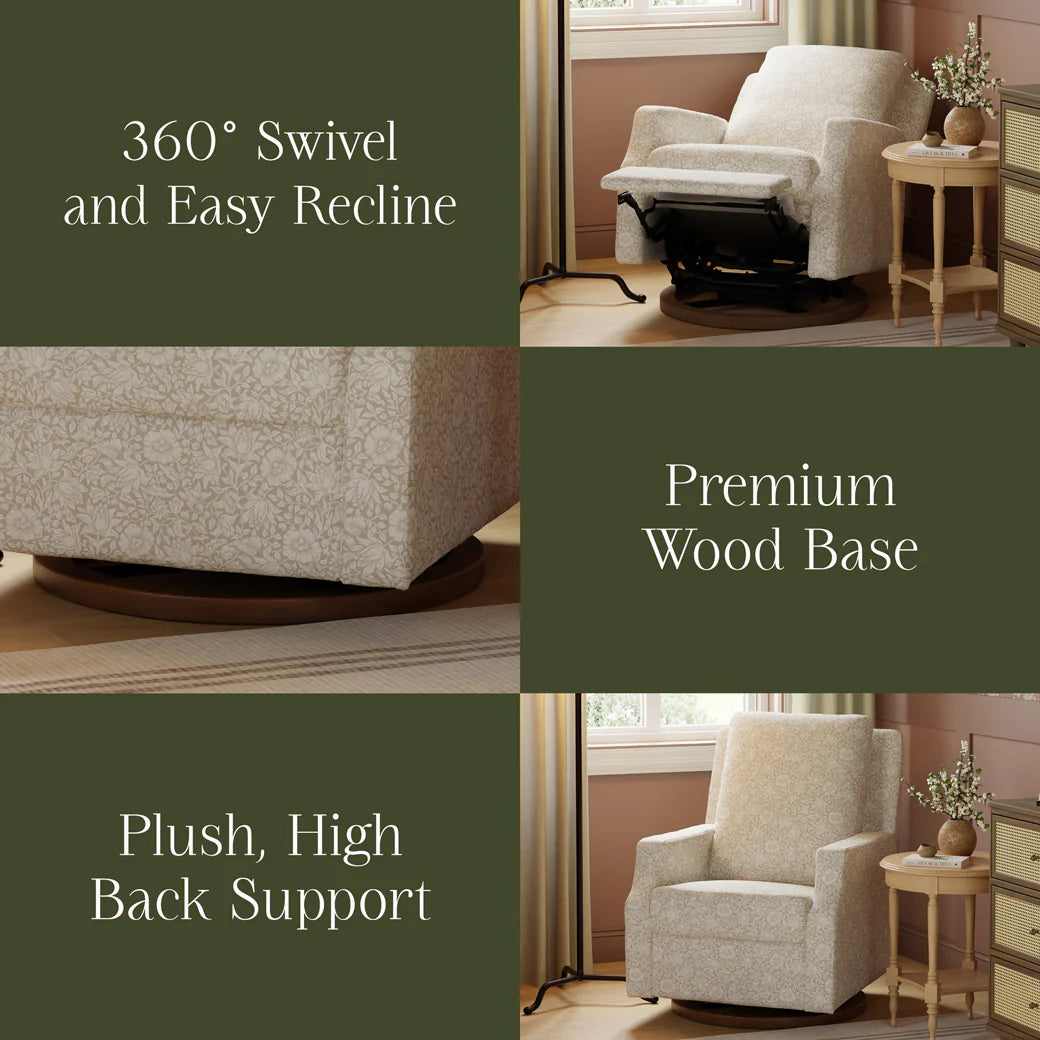 Namesake Crewe Recliner and Swivel Glider- Mallow in Ash Performance Eco-Weave with Dark Wood Base