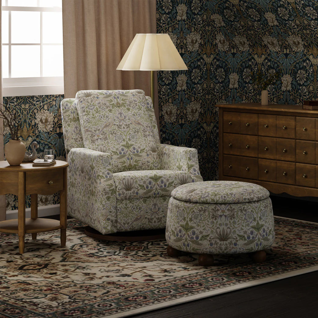 Namesake Crewe Recliner and Swivel Glider-Strawberry Thief in Fig & Thyme