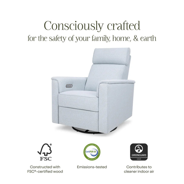 Monogram by Namesake Willa Power Recliner w/ Adjustable Headrest & USB Port & Wood Base