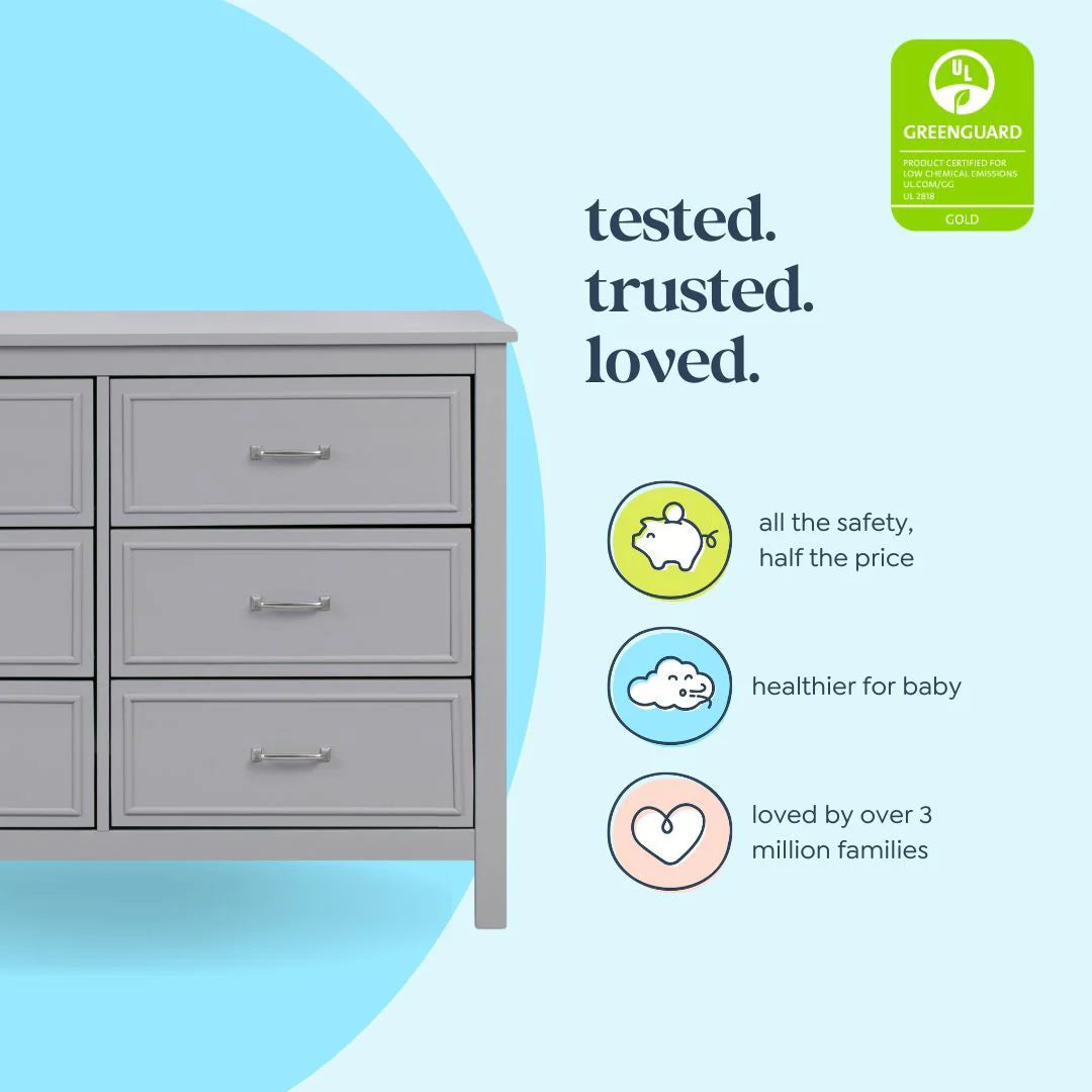 6 Drawer Double Dresser - Grey