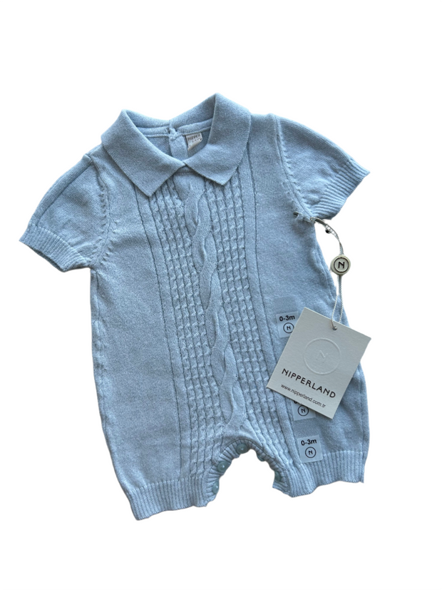 Short Sleeve Knit Romper - Blue