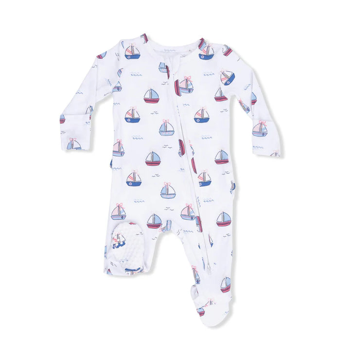 Angel Dear 2 Way Zipper Ruffle Back Footie - Pastel Sailboats