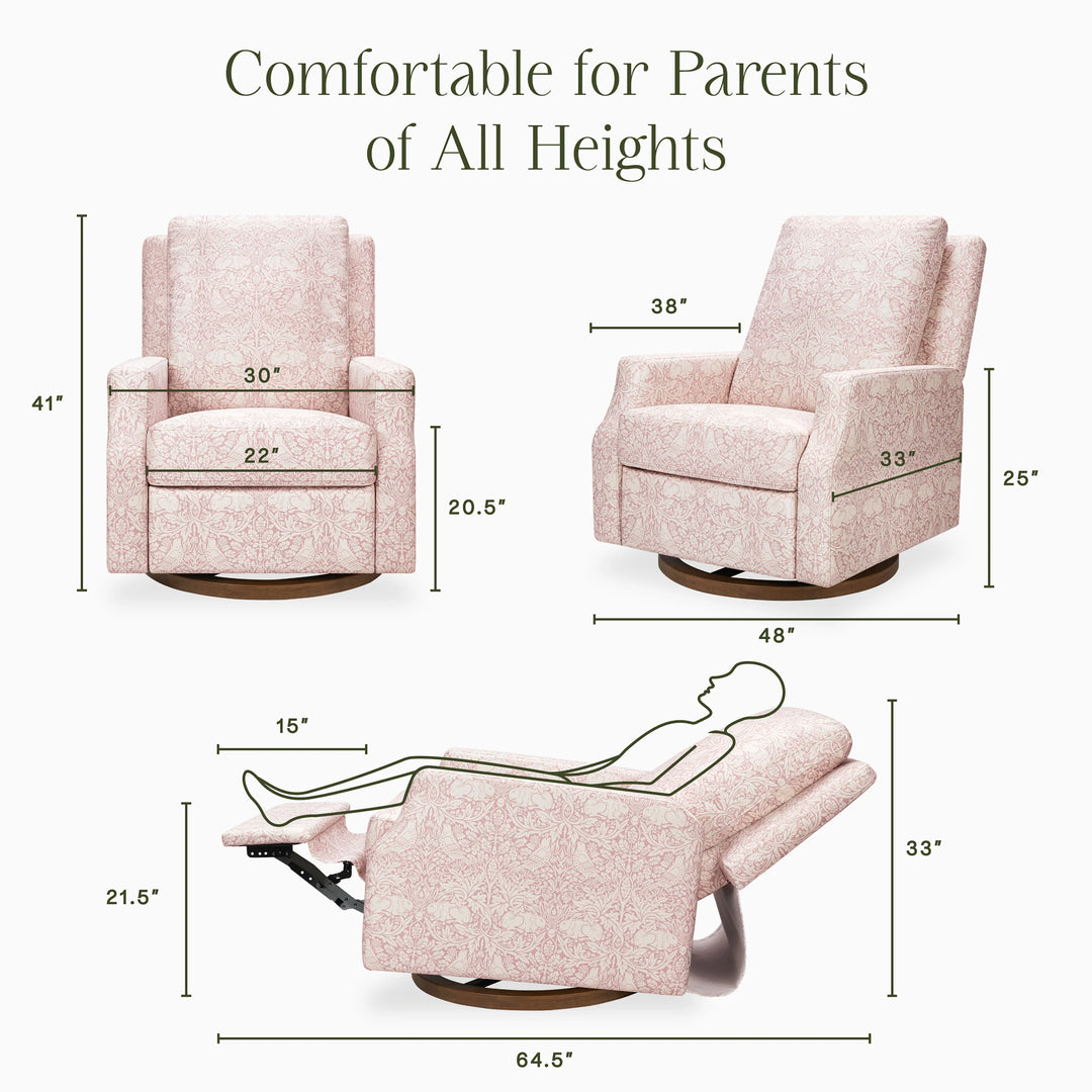 Namesake Crewe Recliner and Swivel Glider- Pure Brer Rabbit in Rose  with Dark Wood Base