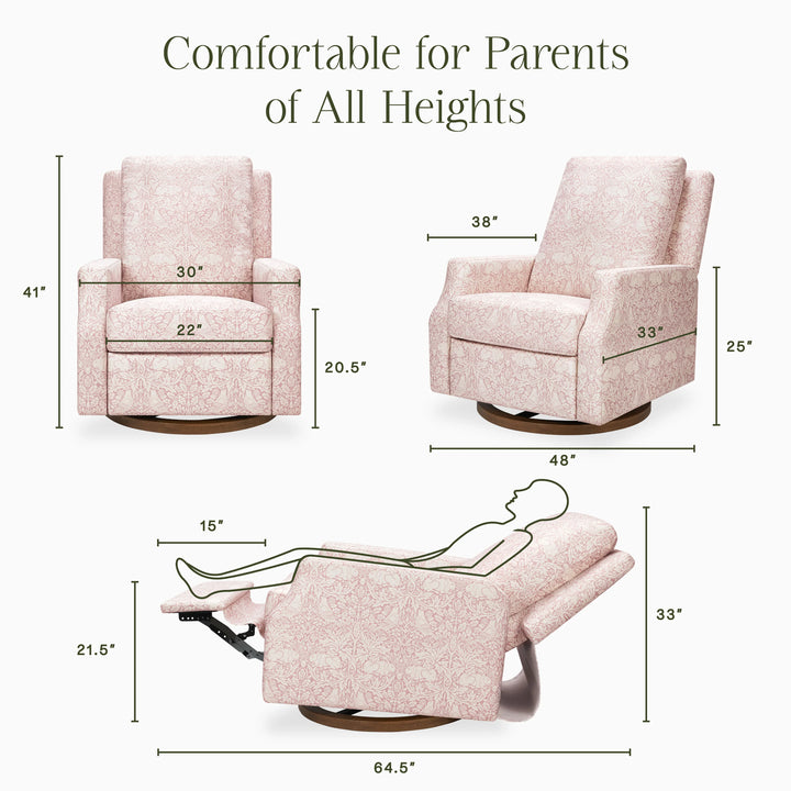 Namesake Crewe Recliner and Swivel Glider- Pure Brer Rabbit in Rose  with Dark Wood Base