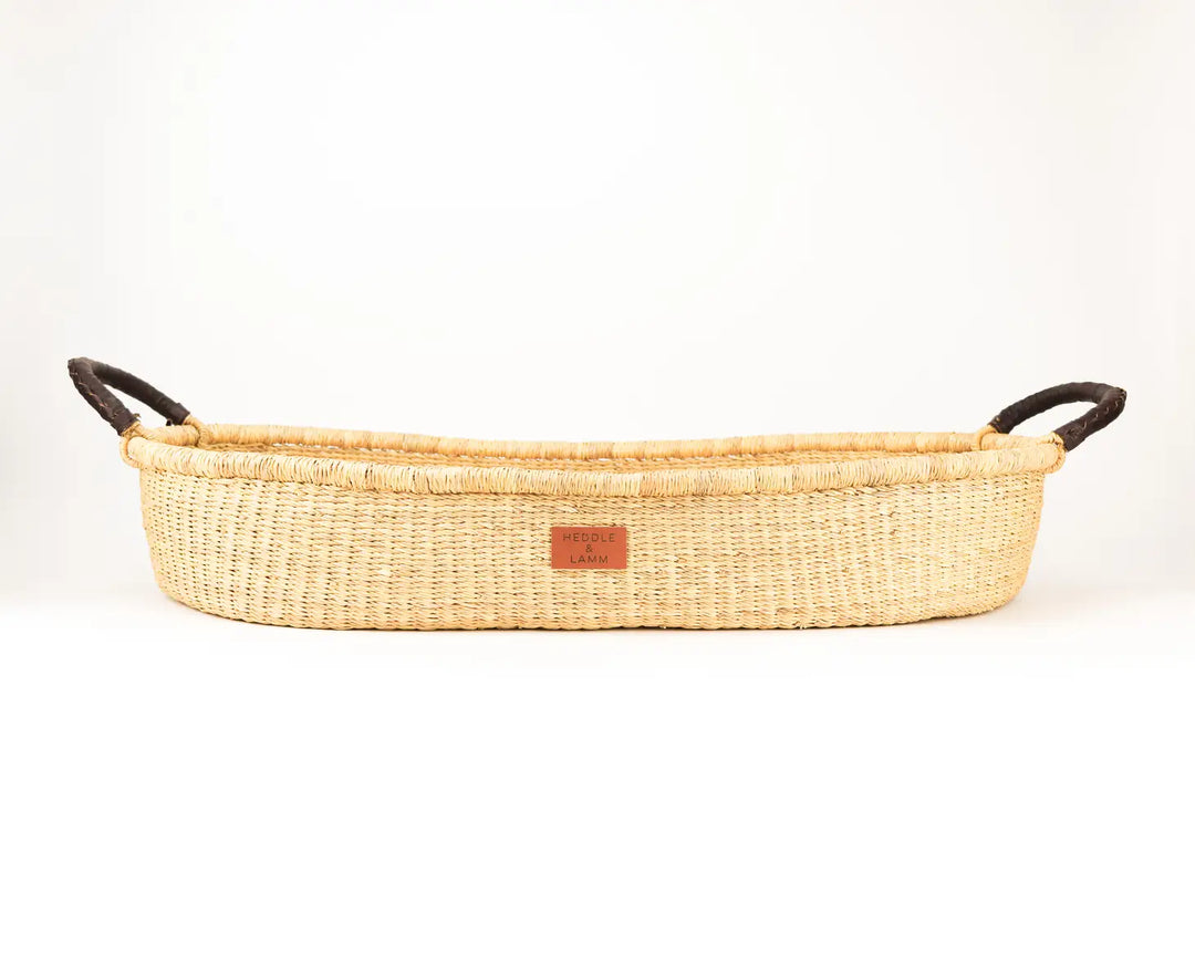 Baby Changing Basket Natural with Cognac Handle