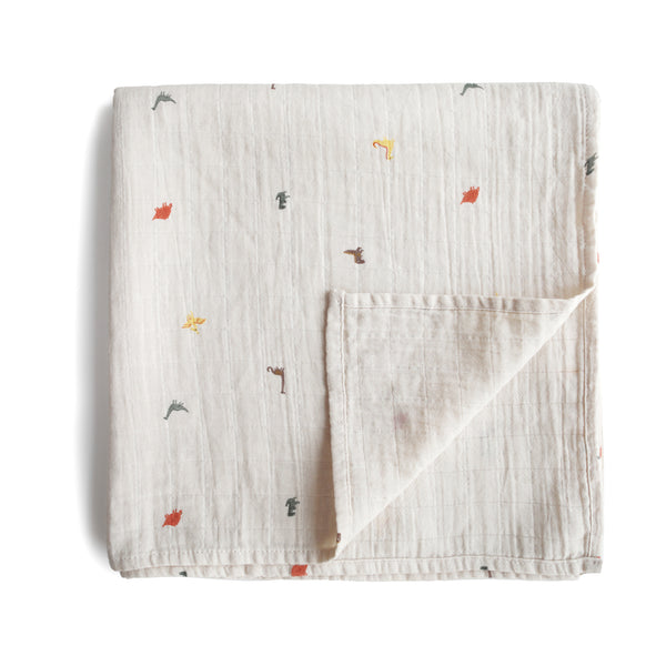 Mushie Muslin Organic Cotton Swaddle Blanket - Dinosaurs
