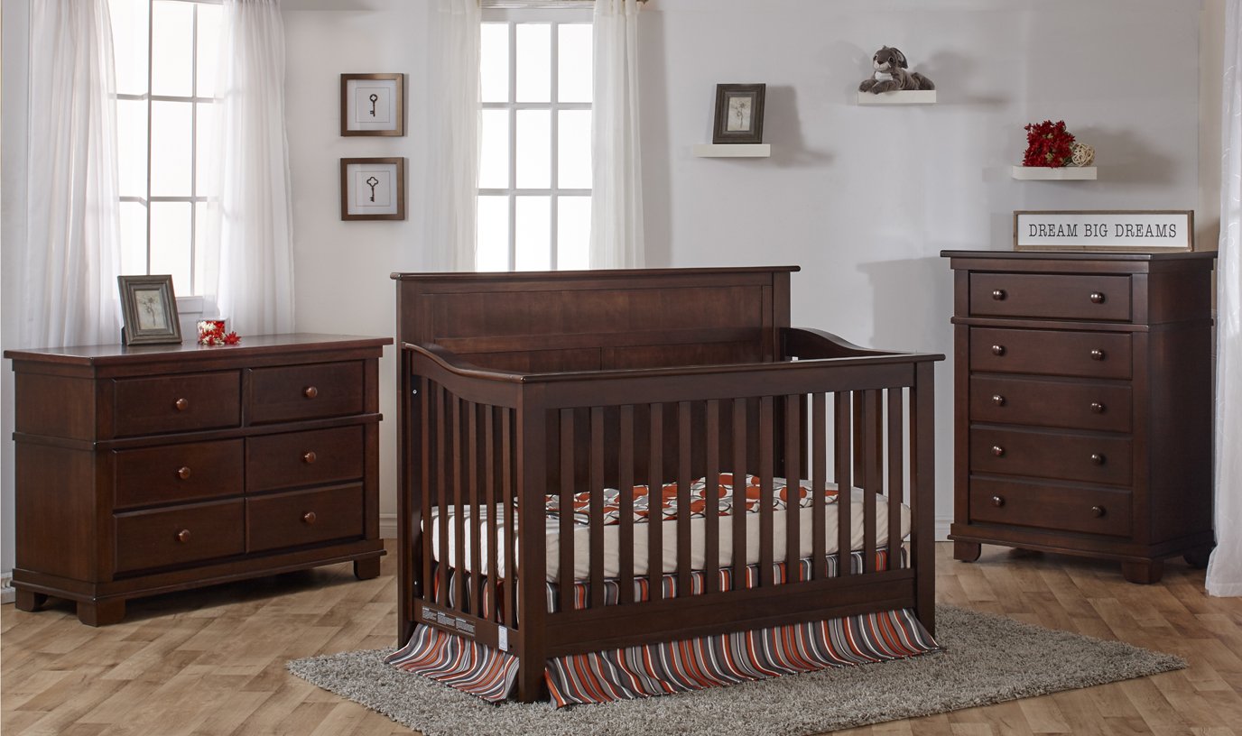 Pali Napoli Flat Top Convertible Crib and Dresser Set Mocacchino