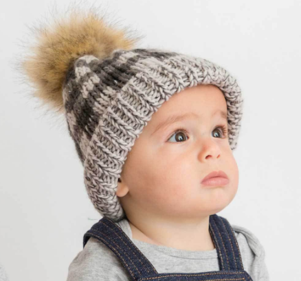 Huggalugs Grey Buffalo Check Beanie