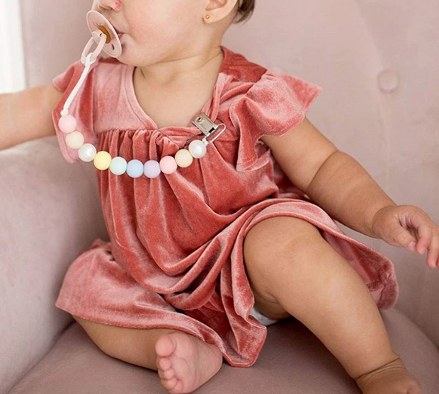 Sugar + Maple Silicone & Beechwood Bead Pacifier Clip