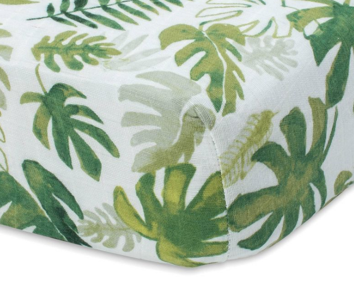 Tropical Leaf Cotton Muslin Crib Sheet