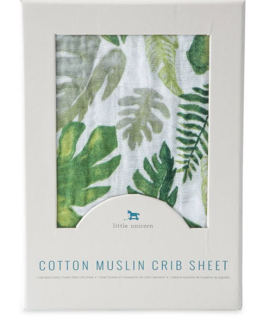 Tropical Leaf Cotton Muslin Crib Sheet