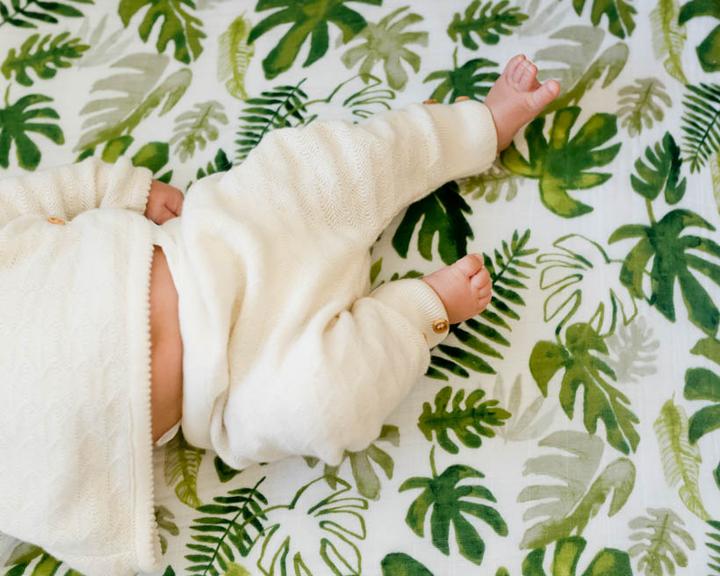 Tropical Leaf Cotton Muslin Crib Sheet